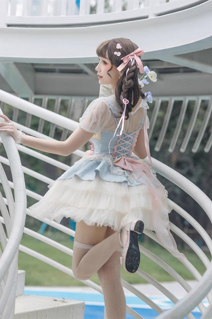 Lolita Jumper Skirt - Blue/pink Rose Peach Wine, 2 Colors, Sweet Style - additional product view 12