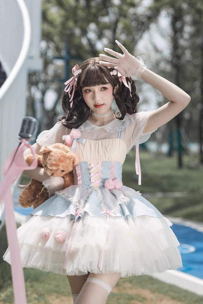 Lolita Jumper Skirt - Blue/pink Rose Peach Wine, 2 Colors, Sweet Style - main product image