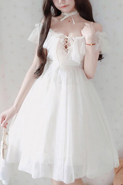 Lolita Jumper Skirt - Boat Neck, White, Sweet Style - Tea Party Jumper Dress - main product image