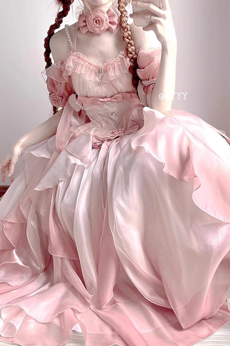 Lolita Jumper Skirt - Bowknot Irregular Princess, Pink, Sweet Style, Bow Detail - additional product view 2