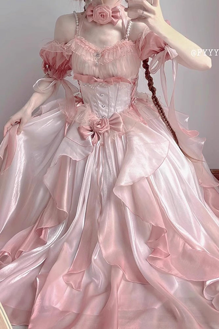 Lolita Jumper Skirt - Bowknot Irregular Princess, Pink, Sweet Style, Bow Detail - additional product view 3