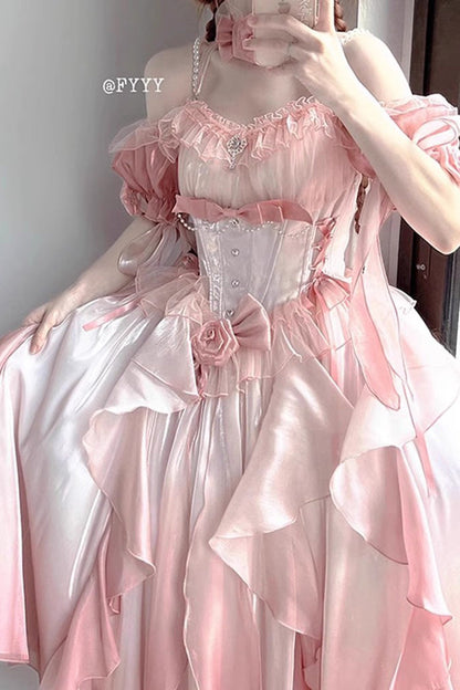 Lolita Jumper Skirt - Bowknot Irregular Princess, Pink, Sweet Style, Bow Detail - additional product view 5