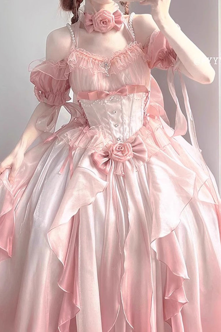 Lolita Jumper Skirt - Bowknot Irregular Princess, Pink, Sweet Style, Bow Detail - additional product view 6