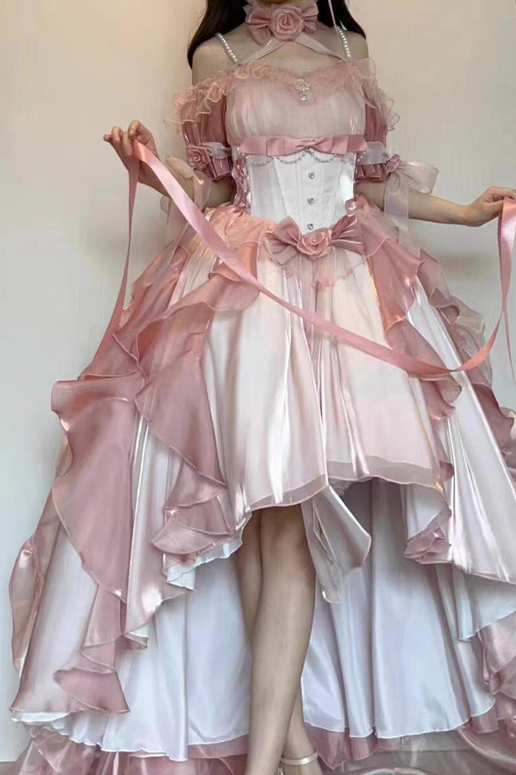 Lolita Jumper Skirt - Bowknot Irregular Princess, Pink, Sweet Style, Bow Detail - additional product view 7
