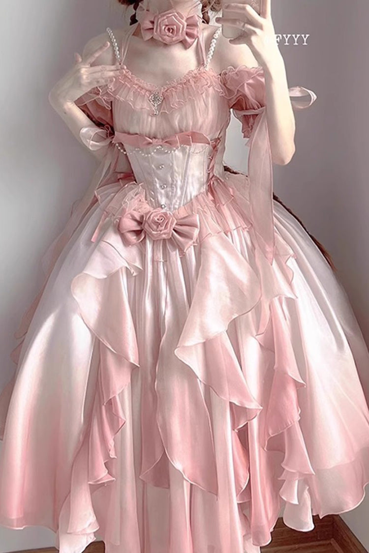 Lolita Jumper Skirt - Bowknot Irregular Princess, Pink, Sweet Style, Bow Detail - main product image