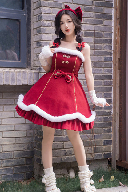 Lolita Jumper Skirt - Bowknot Lantern Festival And, Red, Bow Detail, Sweet Style - additional product view 2