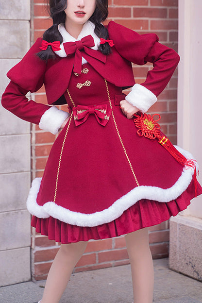 Lolita Jumper Skirt - Bowknot Lantern Festival And, Red, Bow Detail, Sweet Style - main product image