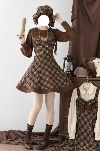 Lolita Jumper Skirt - Broken Pocket Watch, Brown, Classic Style, Printed - S Brown(Short JSK) / M Brown(Short JSK) / L Brown(Short JSK) option