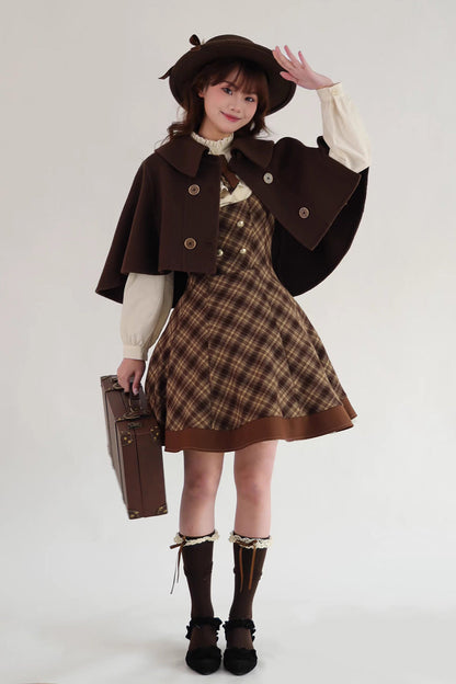 Lolita Jumper Skirt - Broken Pocket Watch, Brown, Classic Style, Printed - S Cape / M Cape / L Cape option