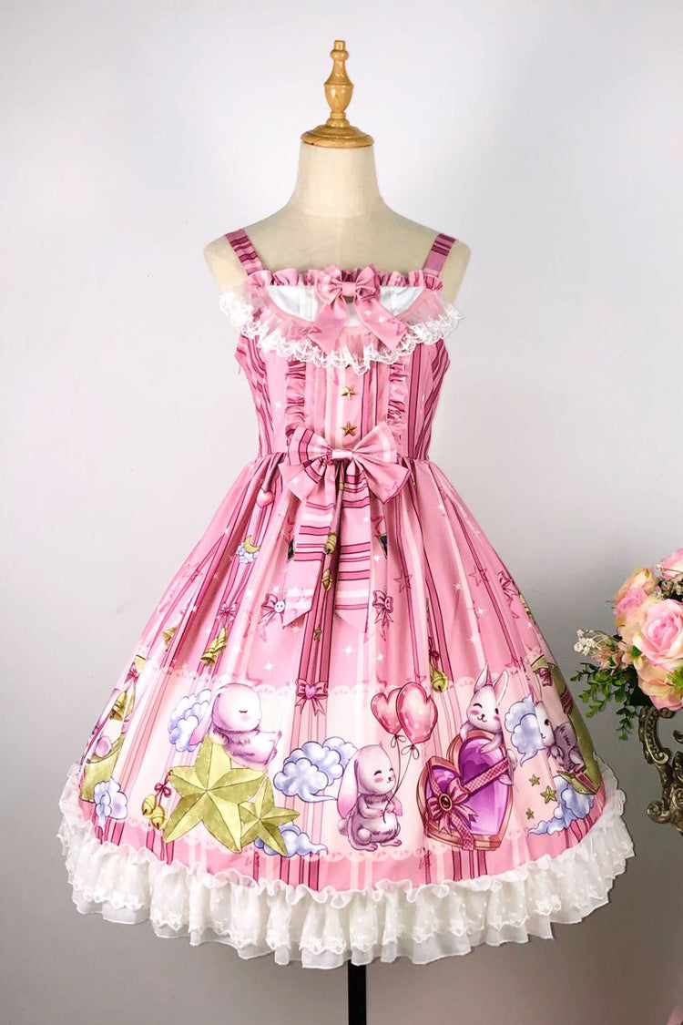 Lolita Jumper Skirt - Bunny Star Paradise, 4 Colors, Sweet Style, Bow Detail, Lace Trim - main product image
