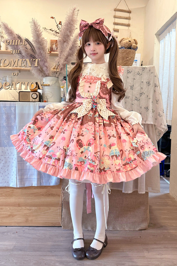 Lolita Jumper Skirt - Bunny Tea Party, Pink, Ruffled, Printed, Sweet Style - additional product view 2