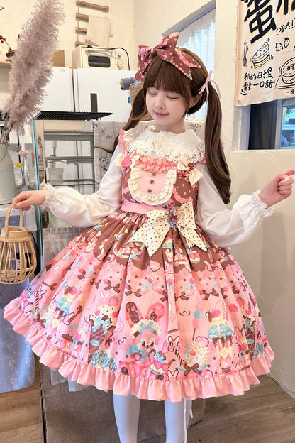 Lolita Jumper Skirt - Bunny Tea Party, Pink, Ruffled, Printed, Sweet Style - additional product view 3