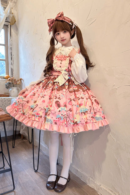 Lolita Jumper Skirt - Bunny Tea Party, Pink, Ruffled, Printed, Sweet Style - additional product view 5