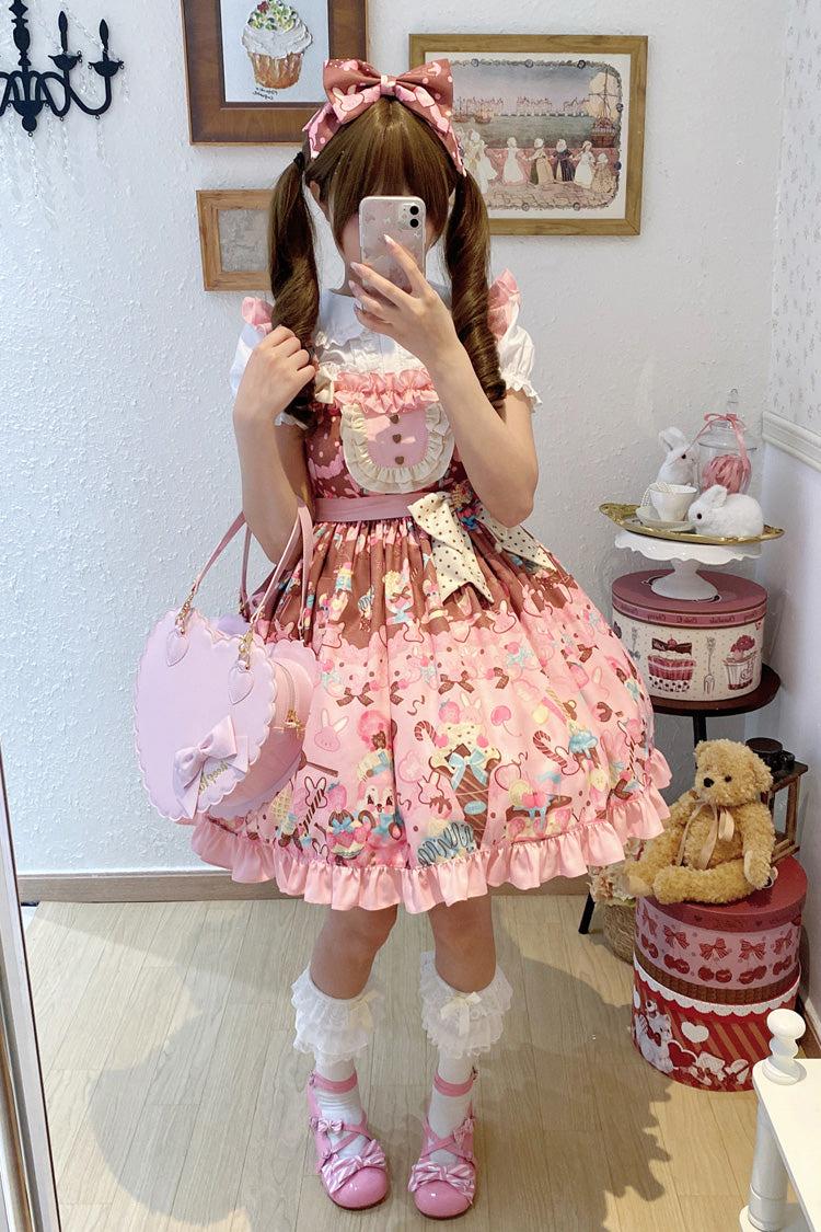 Lolita Jumper Skirt - Bunny Tea Party, Pink, Ruffled, Printed, Sweet Style - additional product view 6