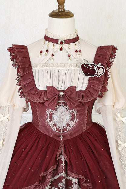Lolita Jumper Skirt - Bunny Tea Party Print, Red, Bow Detail, Ruffled, Printed - additional product view 12