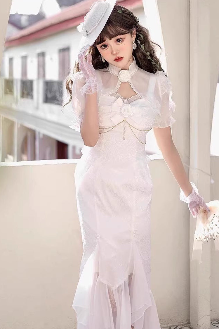 Lolita Jumper Skirt - Camellia 1.0, White, Fishtail Silhouette, Lace Trim, Ruffled - additional product view 2