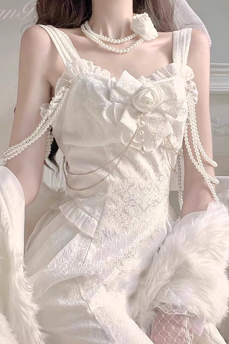 Lolita Jumper Skirt - Camellia 1.0, White, Fishtail Silhouette, Lace Trim, Ruffled - additional product view 5