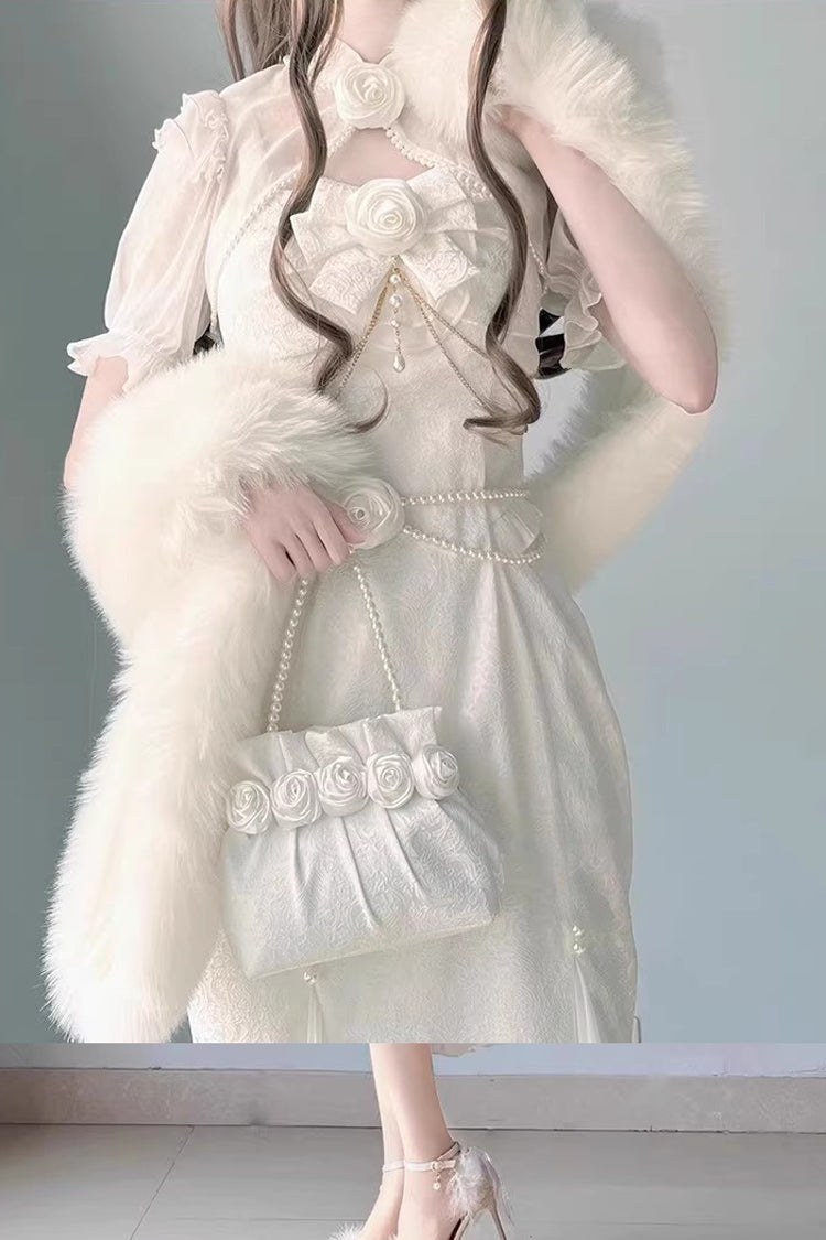 Lolita Jumper Skirt - Camellia 1.0, White, Fishtail Silhouette, Lace Trim, Ruffled - additional product view 6