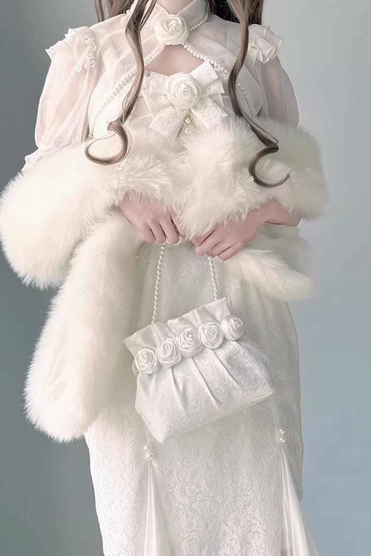 Lolita Jumper Skirt - Camellia 1.0, White, Fishtail Silhouette, Lace Trim, Ruffled - additional product view 8