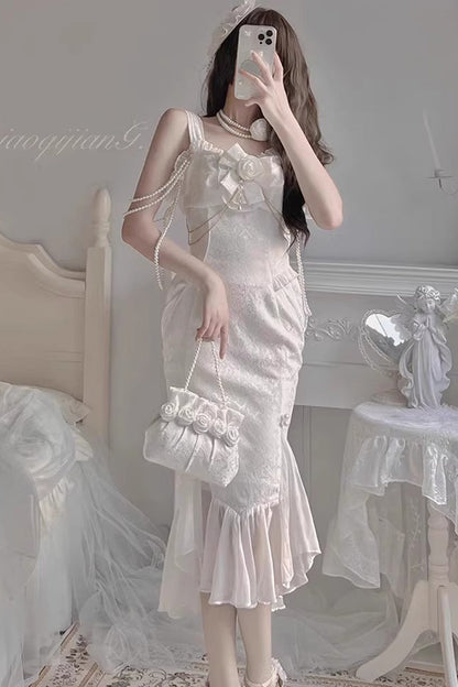 Lolita Jumper Skirt - Camellia 1.0, White, Fishtail Silhouette, Lace Trim, Ruffled - additional product view 9