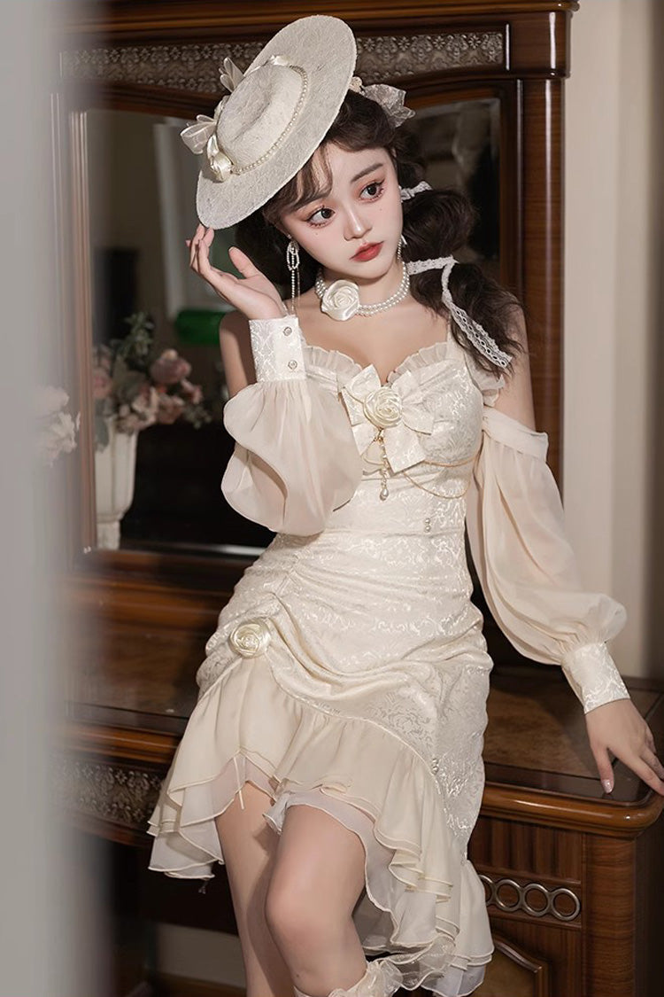 Lolita Jumper Skirt - Camellia 2.0, Champagne, Fishtail Silhouette, Ruffled, Sweet Style - additional product view 5