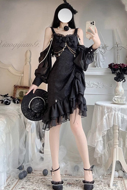 Lolita Jumper Skirt - Camellia Rose, 3 Colors, Gothic Style, Chinese-Inspired Style - additional product view 6