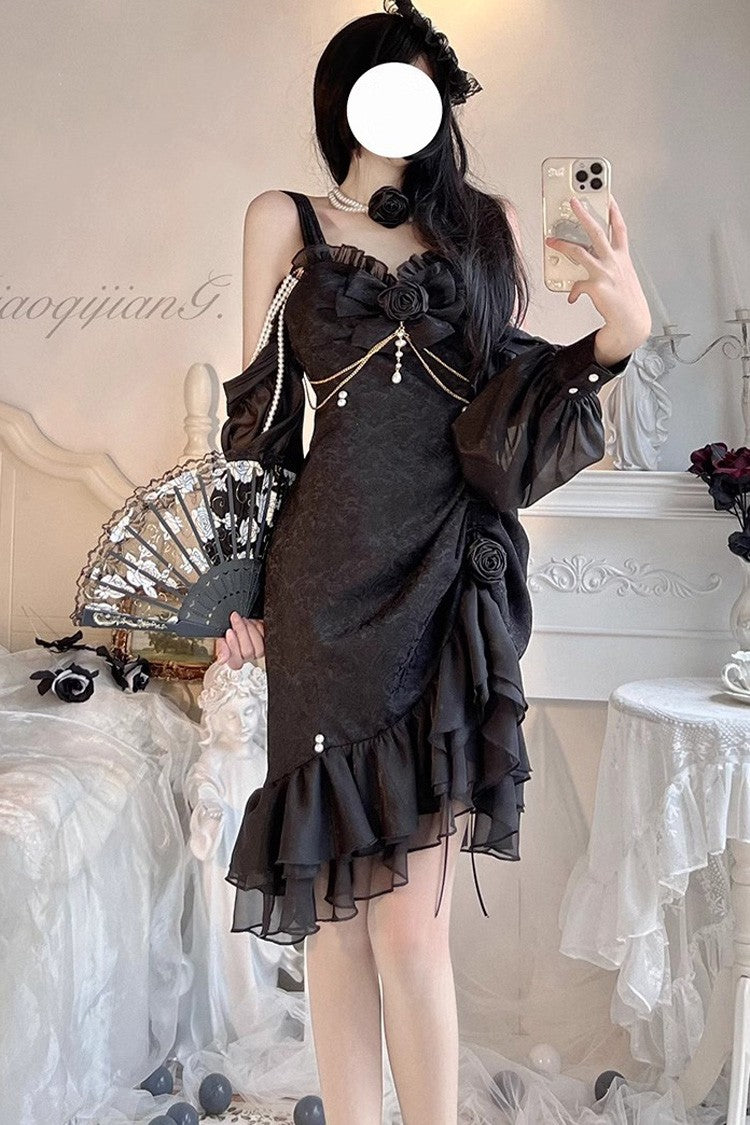 Lolita Jumper Skirt - Camellia Rose, 3 Colors, Gothic Style, Chinese-Inspired Style - main product image