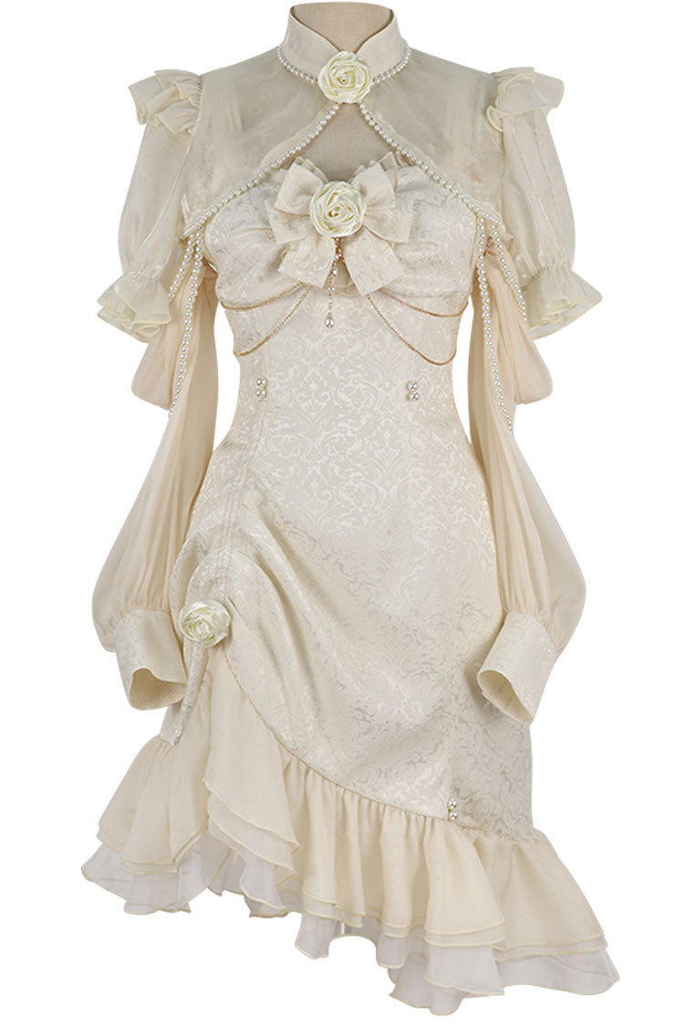 Lolita Jumper Skirt - Camellia Rose, 3 Colors, Gothic Style, Chinese-Inspired Style - S Champagne / M Champagne / L Champagne option