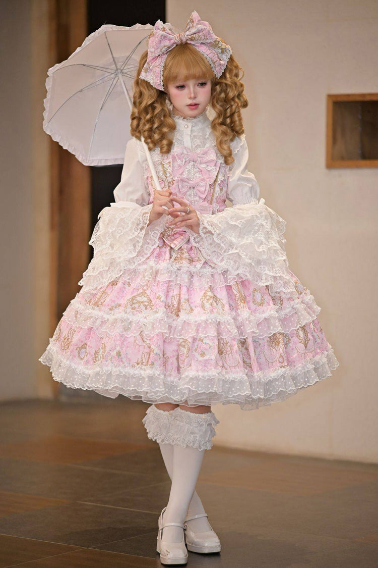Lolita Jumper Skirt - Candelabrum Elegy, Pink, Layered, Sweet Style, Bow Detail - additional product view 2