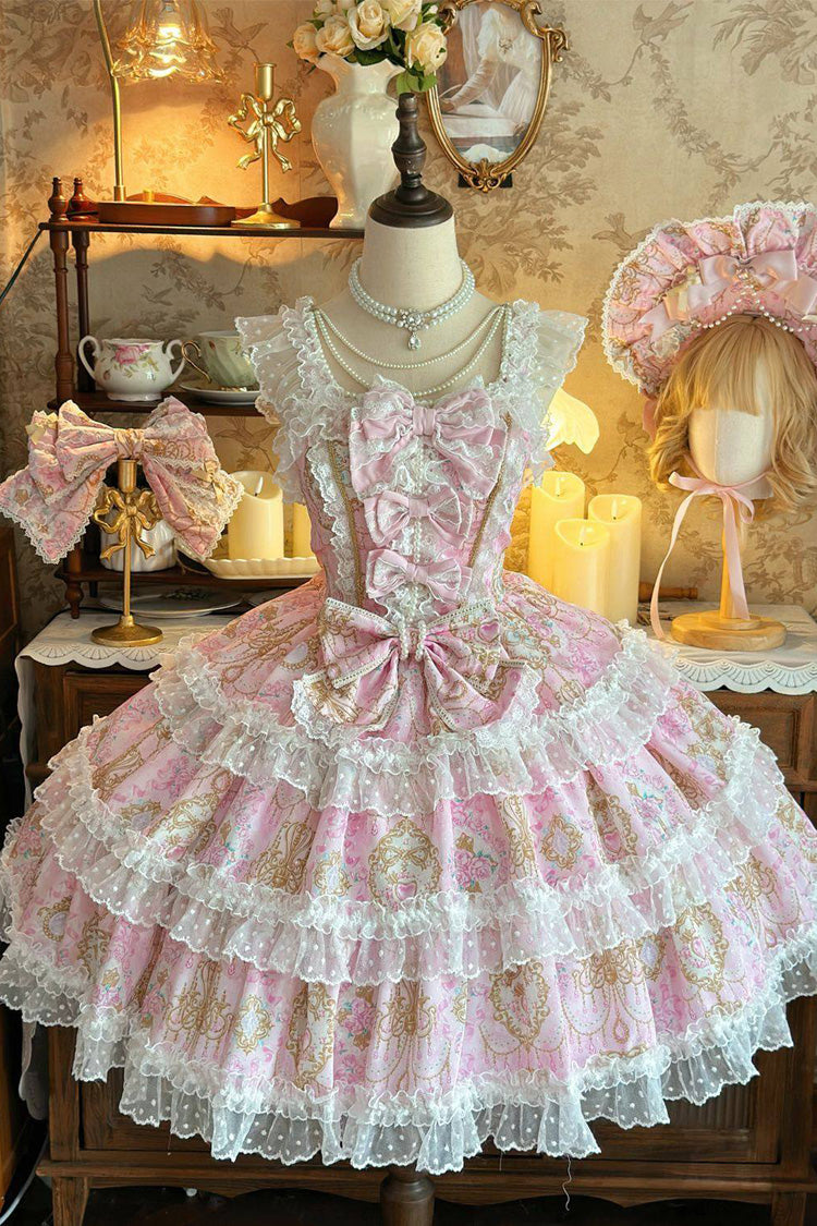 Lolita Jumper Skirt - Candelabrum Elegy, Pink, Layered, Sweet Style, Bow Detail - additional product view 3