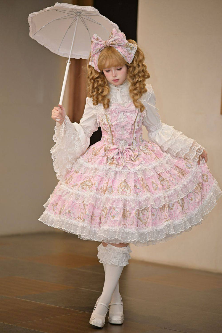 Lolita Jumper Skirt - Candelabrum Elegy, Pink, Layered, Sweet Style, Bow Detail - additional product view 4