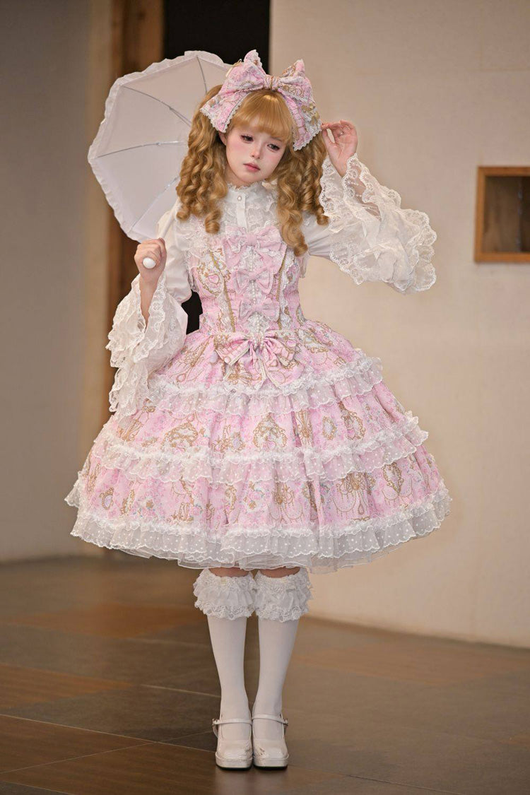 Lolita Jumper Skirt - Candelabrum Elegy, Pink, Layered, Sweet Style, Bow Detail - additional product view 5
