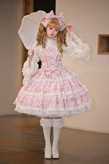 Lolita Jumper Skirt - Candelabrum Elegy, Pink, Layered, Sweet Style, Bow Detail - additional product view 5