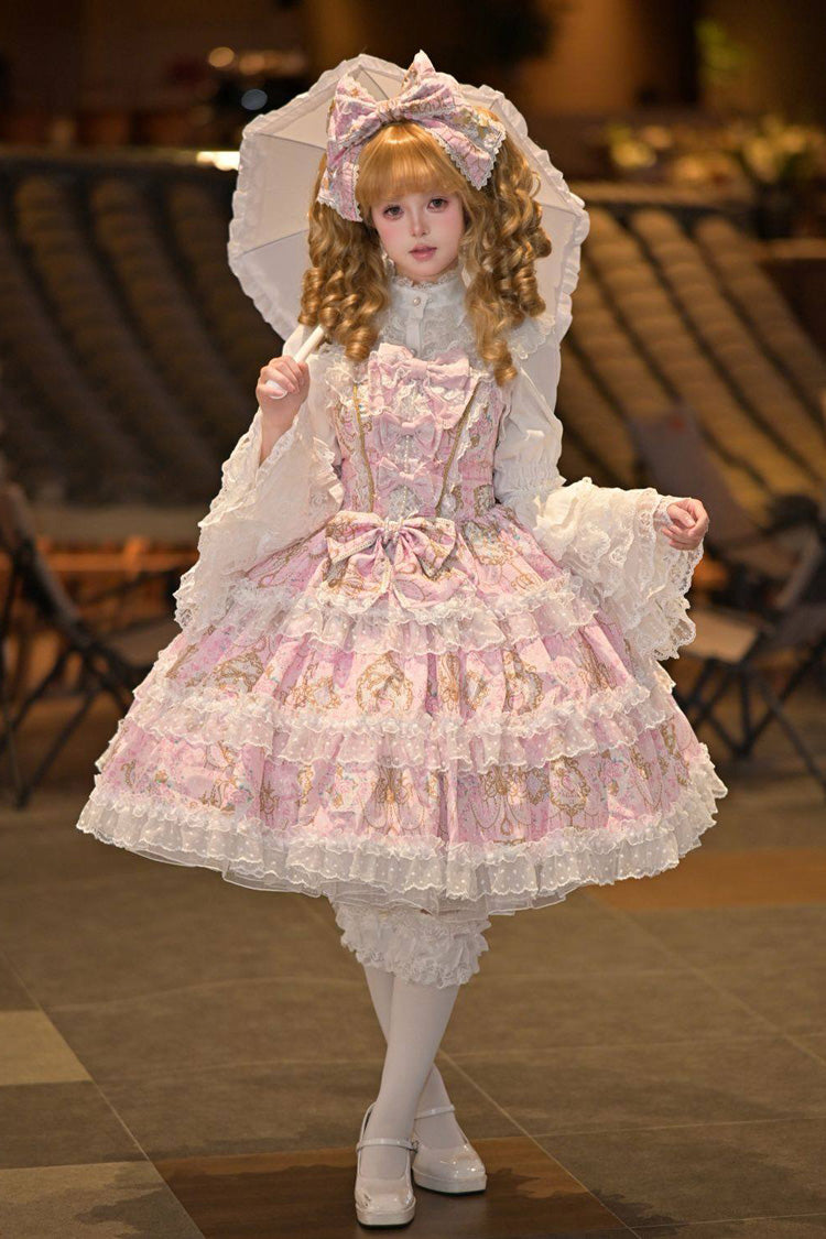 Lolita Jumper Skirt - Candelabrum Elegy, Pink, Layered, Sweet Style, Bow Detail - main product image