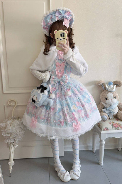 Lolita Jumper Skirt - Candy Mary Cat, Blue, Lace Trim, Ruffled, Printed - additional product view 2