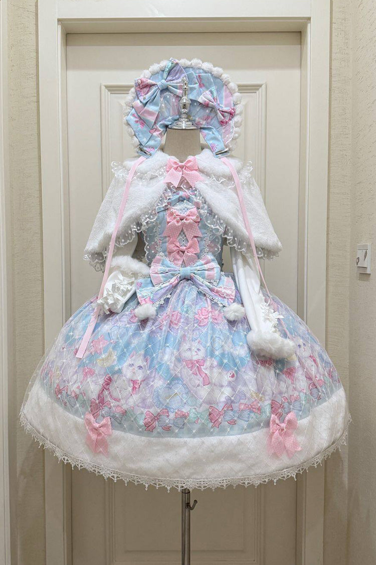 Lolita Jumper Skirt - Candy Mary Cat, Blue, Lace Trim, Ruffled, Printed - additional product view 3