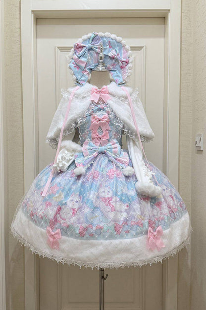 Lolita Jumper Skirt - Candy Mary Cat, Blue, Lace Trim, Ruffled, Printed - additional product view 3