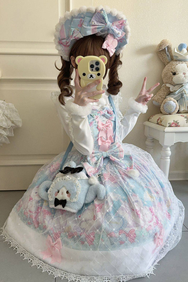 Lolita Jumper Skirt - Candy Mary Cat, Blue, Lace Trim, Ruffled, Printed - additional product view 4