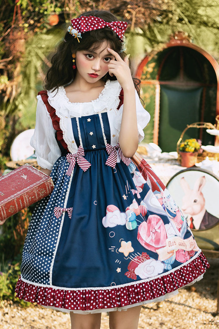 Lolita Jumper Skirt - Candy Print Star Buttons, 2 Colors, Sweet Style, Printed - additional product view 2
