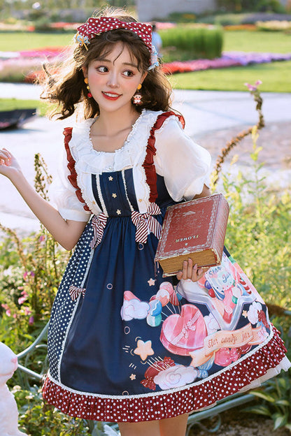Lolita Jumper Skirt - Candy Print Star Buttons, 2 Colors, Sweet Style, Printed - additional product view 3