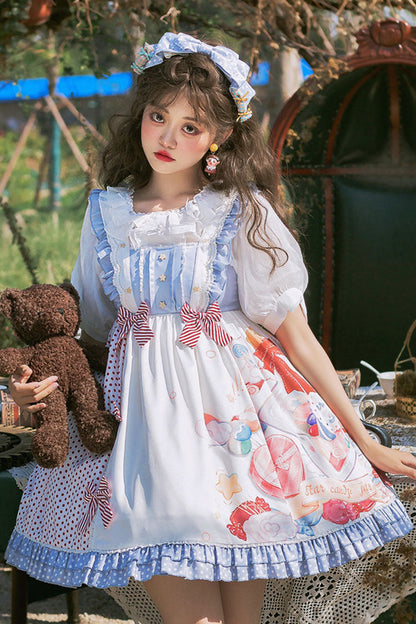 Lolita Jumper Skirt - Candy Print Star Buttons, 2 Colors, Sweet Style, Printed - additional product view 5