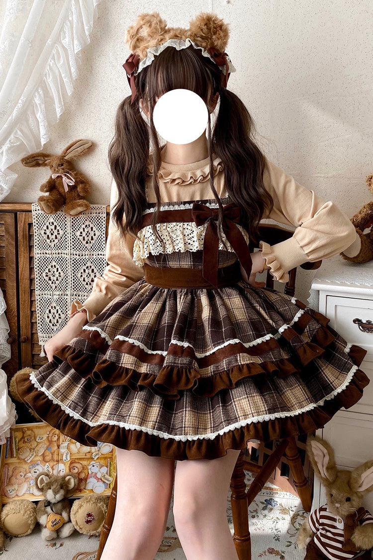 Lolita Jumper Skirt - Caramel Cocoa, Brown, Bow Detail, Ruffled, Printed - additional product view 3