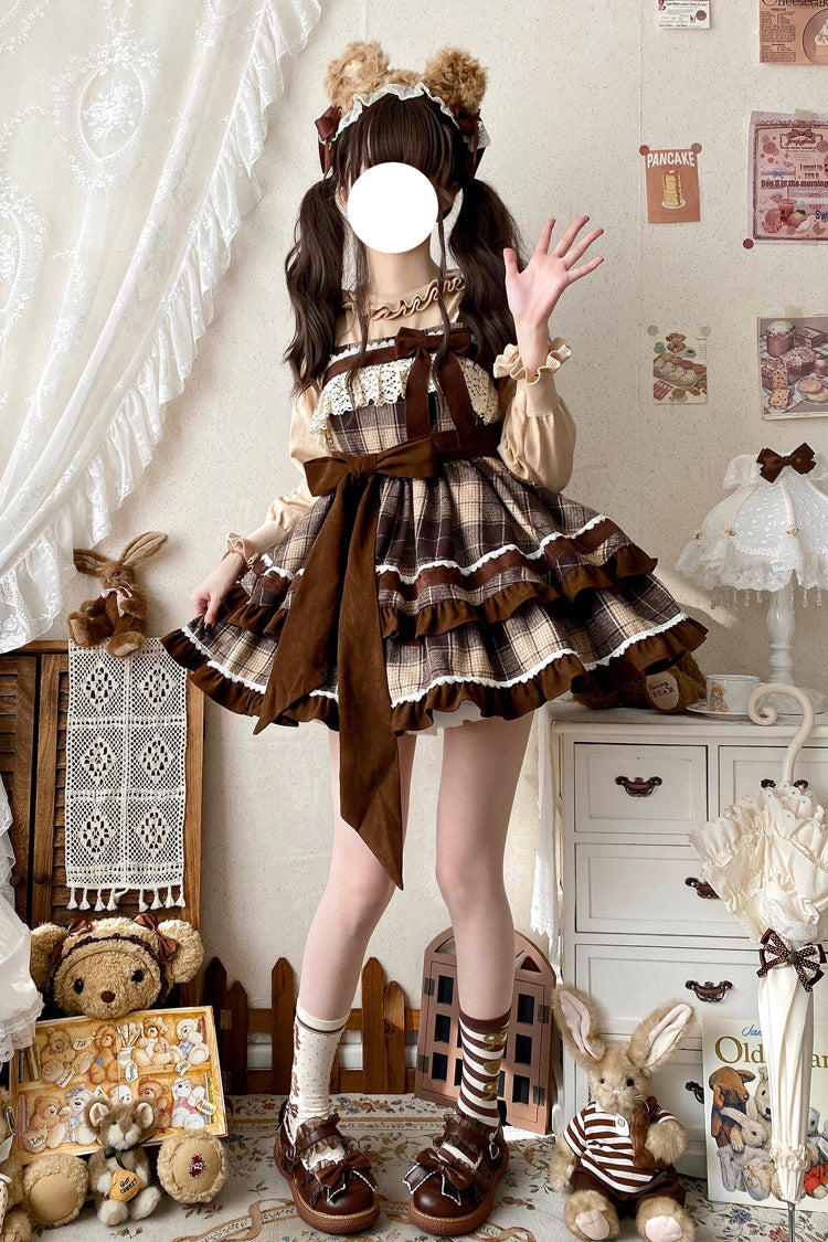 Lolita Jumper Skirt - Caramel Cocoa, Brown, Bow Detail, Ruffled, Printed - additional product view 4