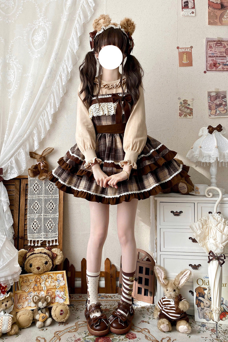 Lolita Jumper Skirt - Caramel Cocoa, Brown, Bow Detail, Ruffled, Printed - additional product view 5