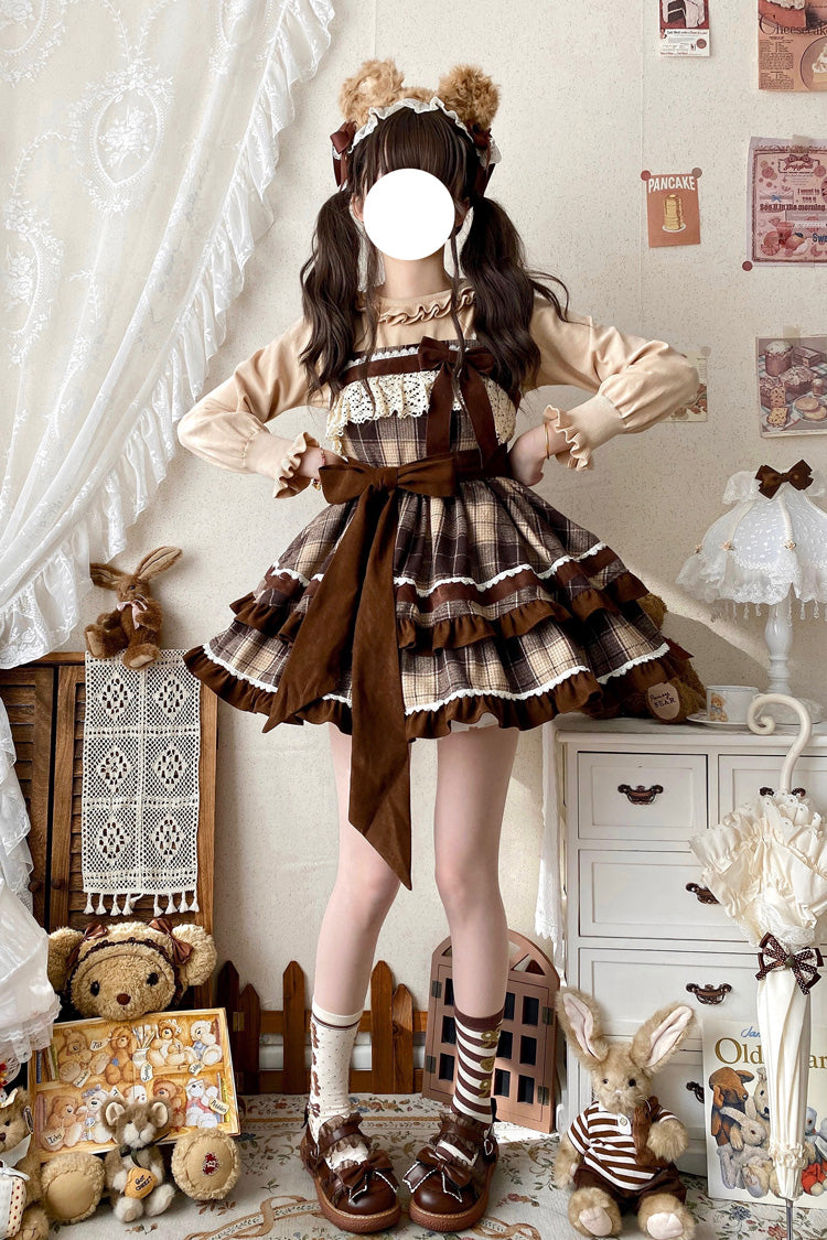 Lolita Jumper Skirt - Caramel Cocoa, Brown, Bow Detail, Ruffled, Printed - additional product view 7