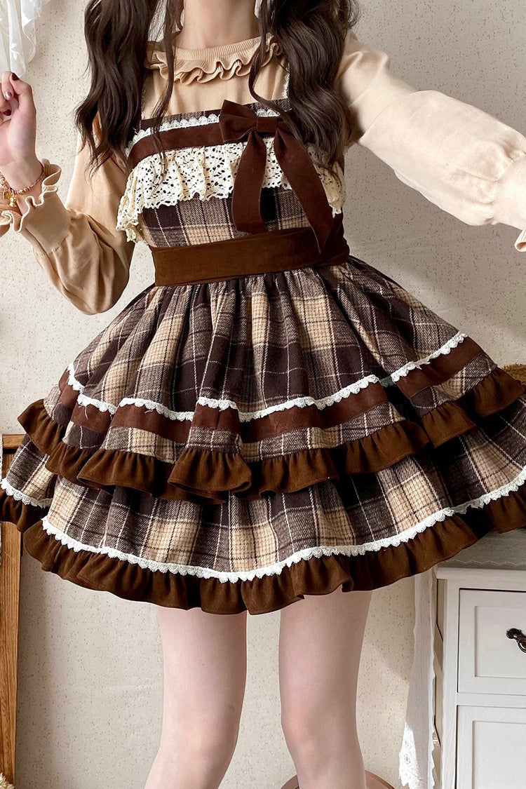 Lolita Jumper Skirt - Caramel Cocoa, Brown, Bow Detail, Ruffled, Printed - additional product view 8