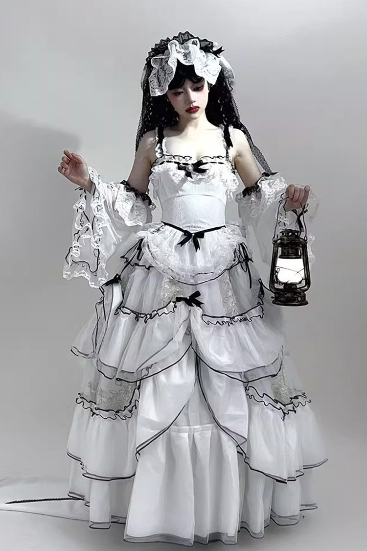 Lolita Jumper Skirt - Cascade Poem, White, Plus Size, Long Length, Ruffled - additional product view 2