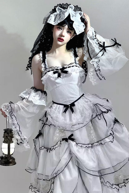 Lolita Jumper Skirt - Cascade Poem, White, Plus Size, Long Length, Ruffled - additional product view 4