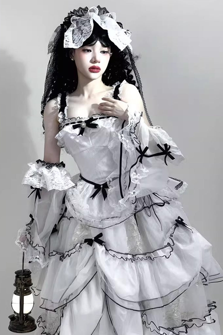 Lolita Jumper Skirt - Cascade Poem, White, Plus Size, Long Length, Ruffled - additional product view 5