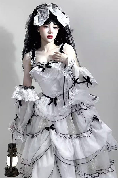 Lolita Jumper Skirt - Cascade Poem, White, Plus Size, Long Length, Ruffled - additional product view 5